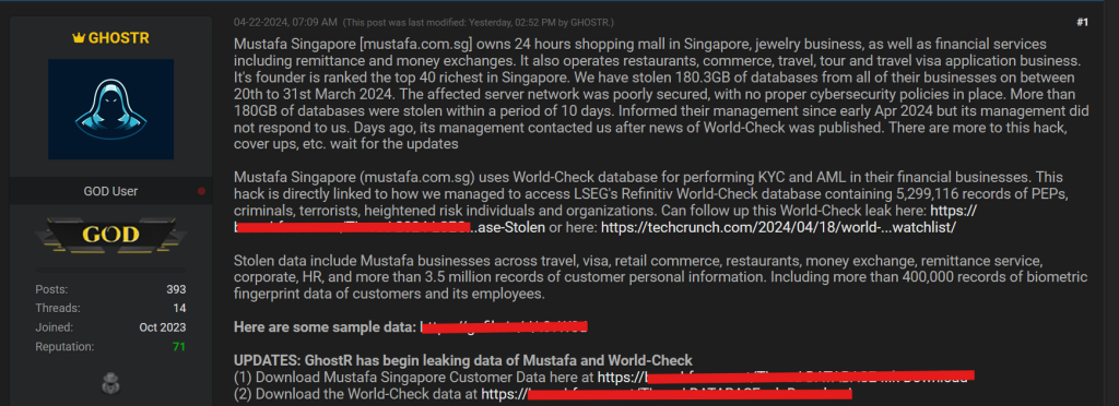 Data Breach Mustafa Singapore