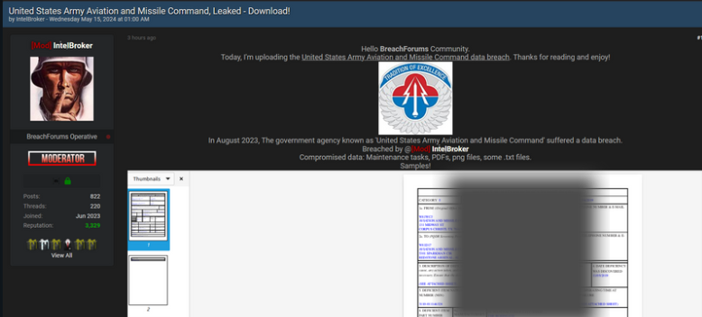 United States Army Aviation and Missile Command Data Breach